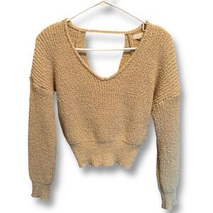 Y2K Debut Yellow V Neck Waist Snatching Sweater with Crossover Backless Detail